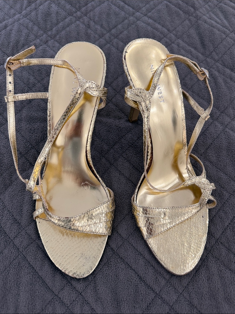 Nine West Metallic Gold Strappy High Heel Sandals size 8.5